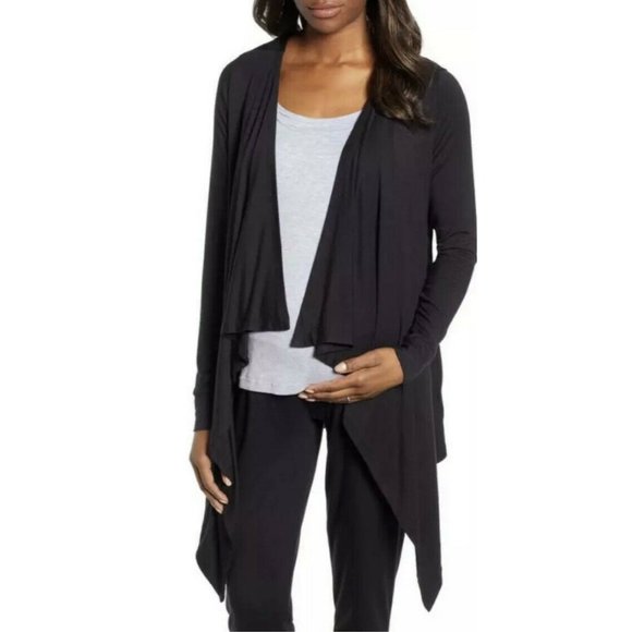Angel Maternity Womens Large Black Maternity Nursing Waterfall Cardigan Sweater - Picture 1 of 6